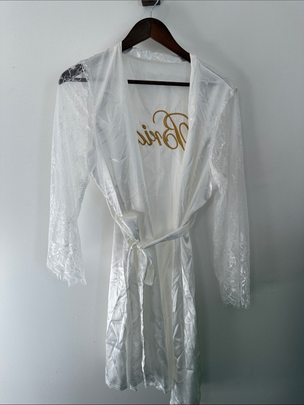 Bride Satin & Lace Robe with Gold Script - Picture 4 of 4
